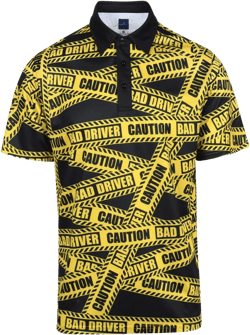 ReadyGOLF Caution Bad Driver Mens Golf Polo Shirt Medium Yellow, Black
