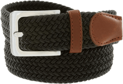 Belts.com Women's Stretch Belt Braided Elastic Canvas Leather Golf Belt 1-3/8" Wide Small (for waist 30"-32") Black