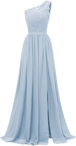 Women's Chiffon One Shoulder Bridesmaid Dresses for Wedding Long Lace Bodice Slit Formal Party Gown with Pockets 12 Light Blue
