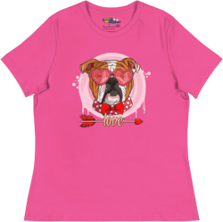 "Arrow of Love" English Bulldog Women's Relaxed T-Shirt | Red & White Colored Male