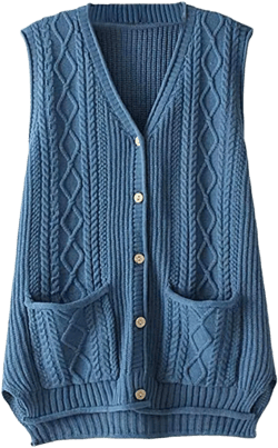 FTCayanz Women's Sweater Vest Button Down Cable Knit Cardigan Outwear Medium Blue