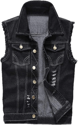 Men Denim Vest Sleeveless Jeans Jacket Casual Ripped Vintage Cowboy Vest Small Black