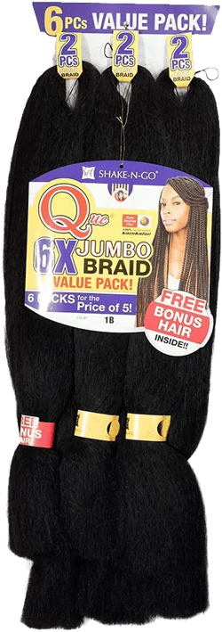 QUE KING JUMBO BRAID 6X (1 Jet Black) - Freetress Synthetic Bulk Mega Box Braiding Hair black