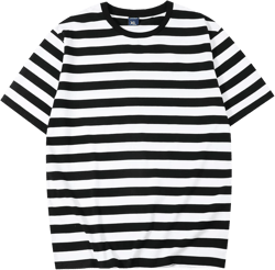 LEDING Mens Shirts Striped Crewneck Short Sleeve Soft Elastic Cotton Basic Pullover Black White Stripe tee Shirt White Black X-Large