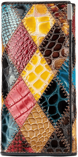 Womens Patchwork Genuine Leather Wallet Fancy Colorful Large Capacity Phone Clutch Credit Card Holder Kiss Lock Coin Purse, Patent - Diamond
