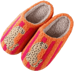 Women's Plush Heart Love Slippers - Blue Eyes Mushroom Cat Ears Retro Memory Foam Soft Plush Home Shoes 6.5-7 Women/5.5-6 Men Leopard