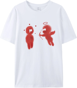 Bobeutou Mens Oversized Vintage Graphic T Shirt Cupid’s Love Arrow Baggy Shirts Streetwear Tshirt Retro Casual Tee Tops Large White