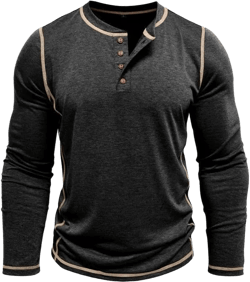 Long Sleeve Henley Shirts for Men, Mens Shirts Casual Long Sleeve Fall Shirts Classic Button Cotton Tee Shirts