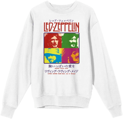Led Zeppelin Colorful Band Member Squares Crew Neck Long Sleeve White Adult Sweatshirt-XXL
