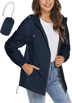 TCOT Womens Rain Jackets Waterproof Windbreaker Jackets lightweight Portable Rain Coat XX-Large Navy Blue