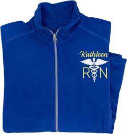 NACRE APPAREL Custom RN Fleece Jacket for Women Personalized Embroidered Full-Zip Lightweight Nurse Jacket Light Royal X-Small