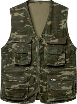 Men's Fishing Vest Multi Pocket Gilet Cotton Travel Vest Photography Gilet Dog Training Vest Medium Camo