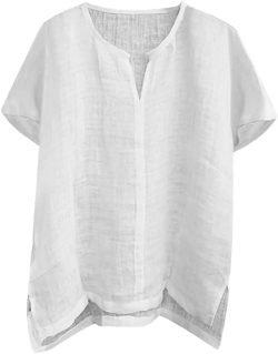 Plus Size Cotton Linen Tops for Men Long Sleeve V Neck Summer Baggy Henley Shirts Casual Loose Beach T-Shirts Unisex, Large, C# White