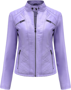 Lu's Chic Women's Long Sleeve Leather Jacket Faux Leather Top Thermal Zipper Motorcycle Bike Zip Fashion Outerwear X-Large Purple