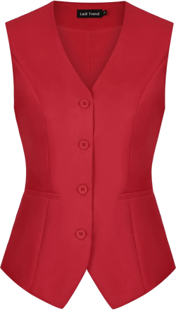 Waistcoat Vest for Women Fully Lined V-Neck Button Down Formal Fitted Dressy Suit Vest Coat with Pockets Medium Red