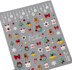 Christmas Nail Art Stickers,White Snowflake Nail Art Decals 5D Self Adhesive Nail Stickers Color Cartoon Nail Decals Xmas Nail Art Supplies with Red Rhinestones for Nails Decorations for Women Girls