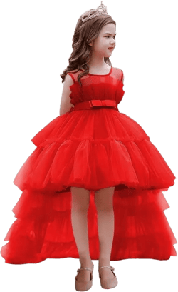 High Low Tulle Pageant Gown Tiered Flower Girl Dress Layered Ball Gown Kids Birthday Party Dress 2T Red
