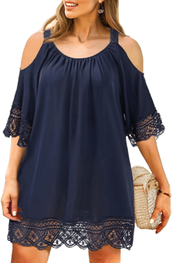 Pinup Fashion Plus Size Swimsuit Cover Up Women Cold Shoulder Beach Bathing Suit Cover-Ups Dress