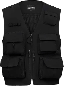 TOLOER Men's Summer Fishing Vest Multi Pockets Casual Vests Waterproof Quick Dry Outdoor Mountain Photography X-Large Black-8898