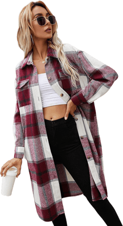 Plaid Longline Shirt Jacket