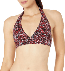 Amazon Essentials Women's Light-Support Tie Halter Bikini Swimsuit Top (Available in Plus Size) Medium Brick Red Leopard