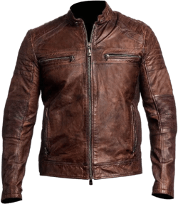 Distressed Brown Motorcycle Real Sheepskin Leather Biker Jacket (2XL)