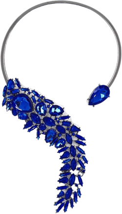 Easter Jewelry Open Collar Necklace for Women, Blue Feather Chunky Crystal Choker, Sparkling Spring Party Costume Jewelry, Bold Statement Accessories