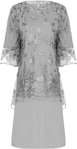 Mother of The Bride Dress for Women Formal Gowns Plus Size Lace Chiffon Dress Elegant Midi Dress 2pcs 4X-Large Grey