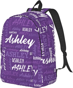 Custom Backpack with Name, Personalized Name Canvas Backpack for Boys Girls Men Women, Customized Purple Theme Bookbag Casual Daypack for School Travel Camping - 2Sizes
