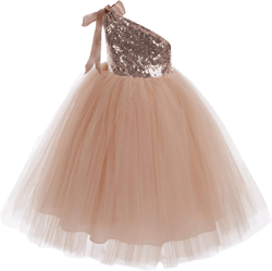 ekidsbridal One-Shoulder Sequin Tutu Flower Girl Dress Corset Dress Wedding Pageant Dresses Ball Gown Tutu Dresses 3 Rose Gold