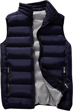 UANEO Men's Thicken Classic Sleeveless Stand Collar Solid Color Side Pockets Quilted Puffer Vest Outwear Medium Navy