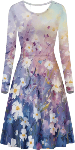 Midi Dresses for Women Fall Long Sleeve Puffy Dress Size S-4XL Florals XX-Large