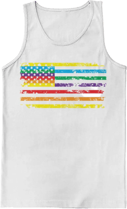 Rainbow American Flag - Gay Pride LGBTQ Men's Tank Top XX-Large White
