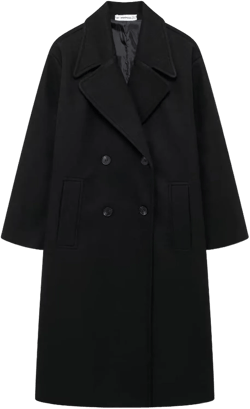 Gihuo Women's Notched Collar Wool Blend Pea Coat Winter Double Breasted Trench Coat Long Oversized Button Down Overcoats Black Large