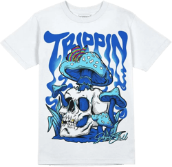 DopeSkill Graphic Tee Streetwear Hip Hop Hypebeast Street Style Unisex T-Shirt Sneaker Colour Matching Shirts Horror Skull Small Trippin Argon Blue - White