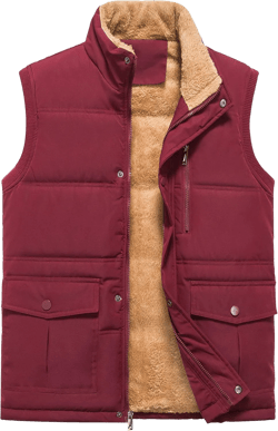 XinYangNi Mens Winter Vests Outerwear Fleece Lined Puffer Vest Warm Casual Quilted Vest Bubble Sherpa Vest Jacket Medium Wine Red
