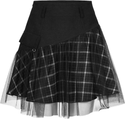 Women Gothic Skirts Women Goth Mini Plaid Skirt with Tulle Punk Dunk High Waist A-Line Party Skirt X-Large Black