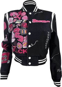 Varsity Jacket Women Print Vintage Patches Letterman Cropped Bomber Jacket Lightweight Dressy Cute Coat