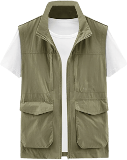 keusyoi Men Vest Solid Color Outdoor Cargo Vest Loose Thin Multi-Pocket Vest Male Utility Vest Sleeveless Jacket Waistcoat