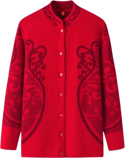 HangErFeng Women Wool Cashmere Sweater Jacquard Thicken Knit Cardigan 1708 3X-Large Red