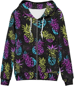 Irisjudy Sunflowers Women Hoodies for Running,Hiking,Jogging, Butterfly,Galaxy Stars Print Zip up Sport Coat with Pocket XX-Large Colorful Pineapple
