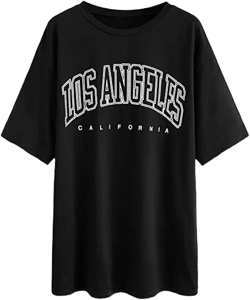 Avanova Women Oversized Los Angeles Graphic Print T Shirts Loose Short Sleeve Tees Black 02 X-Large : Clothing, Shoes & Jewelry