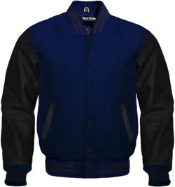Men's Letterman Classic Baseball Wool & Genuine Black Leather Sleeves Varsity Jacket 3X-Large Navy - Black