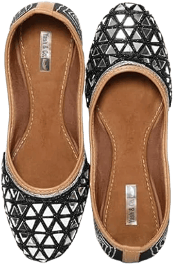 YASH & CO. Embellishment Mirror Work & Beads Mirror Design Jutti for Girls/Women | Ethnic Footwear of Mirror Work/Punjabi Jutti Mojari