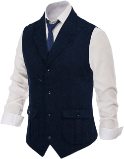 Dress Vest for Men,Herringbone Tweed Notched Lapel,Business Waistcoat,Casual Vest,for Suit/Tuxedos,Wedding,Dating (Color : Navy Blue, Size : Large)