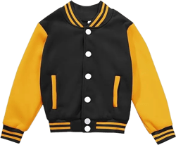 Kids Varsity Jacket Boys Baseball Jacket Sports Outerwear Coat for Girls School Uniform Black-orange 10 Years