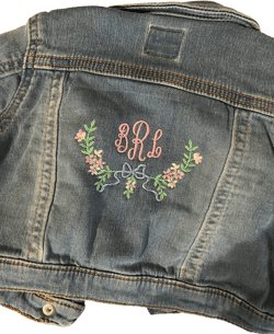 Toddler Girls Floral Bow Embroidered Jean Jacket, Monogrammed Flowers and Bow Denim Jacket, Girls Fall Spring Jacket