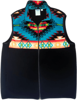 Native American tribal Aztec fleece vest for men or women in a Southwest print with inside zip pocket.. Unisex sizes.. Choose your size