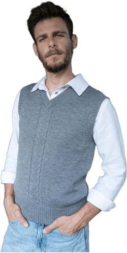 Merino wool pullover sleeves, Unisex grey knitted vest sweater, Hand knit woolen merino men&#39;s vest, Braided natural wool husband vest top