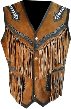 Traditional Brown Men Western Cowhide Leather Vest - Classic Native American Fringe Vest, Vintage Leather Beads Tassel Cowboy Vest Waistcoat